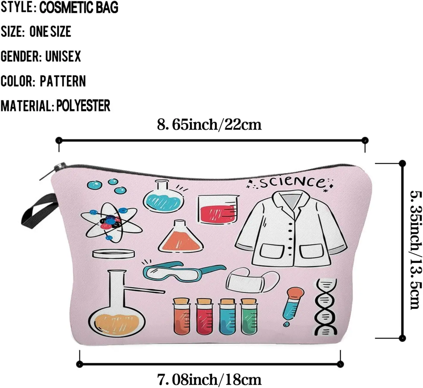 Bottles Makeup Bag Science Accessories Organizer Zipper Pouch Cartoon Laboratory Supply Cosmetic Bag Present for Scienti