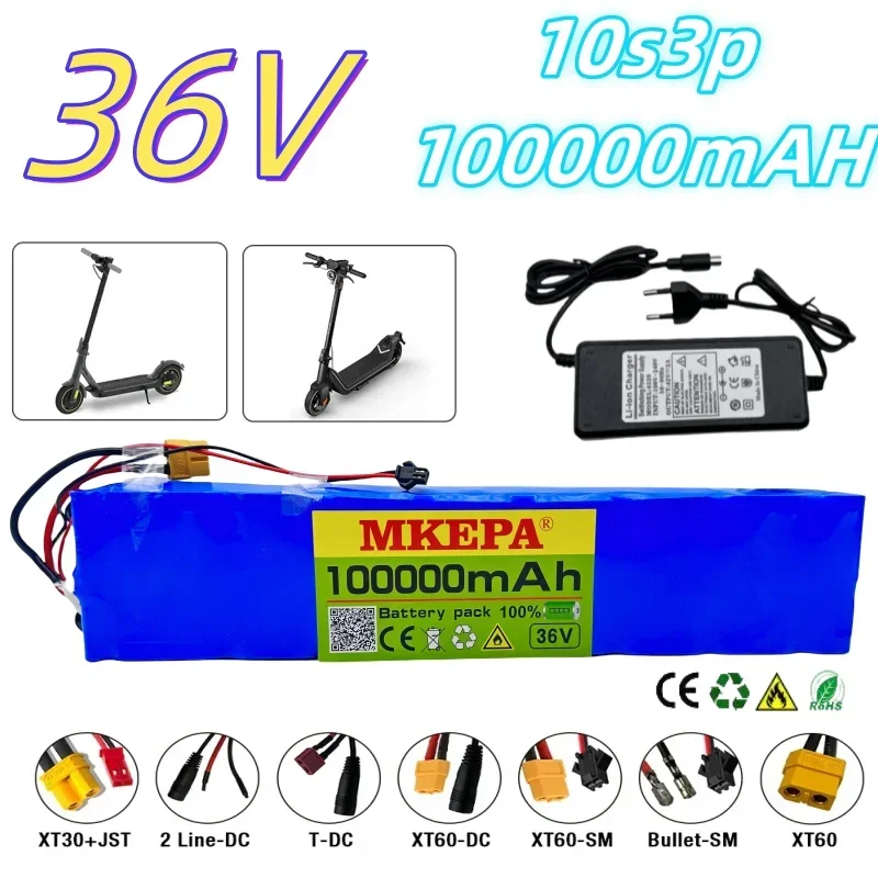 

36V 100000mAh 10S3P 18650 Rechargeable Lithium Battery Pack for Xiaomi Mijia M365 36V 100Ah Scooter Electric Scooter BMS Board