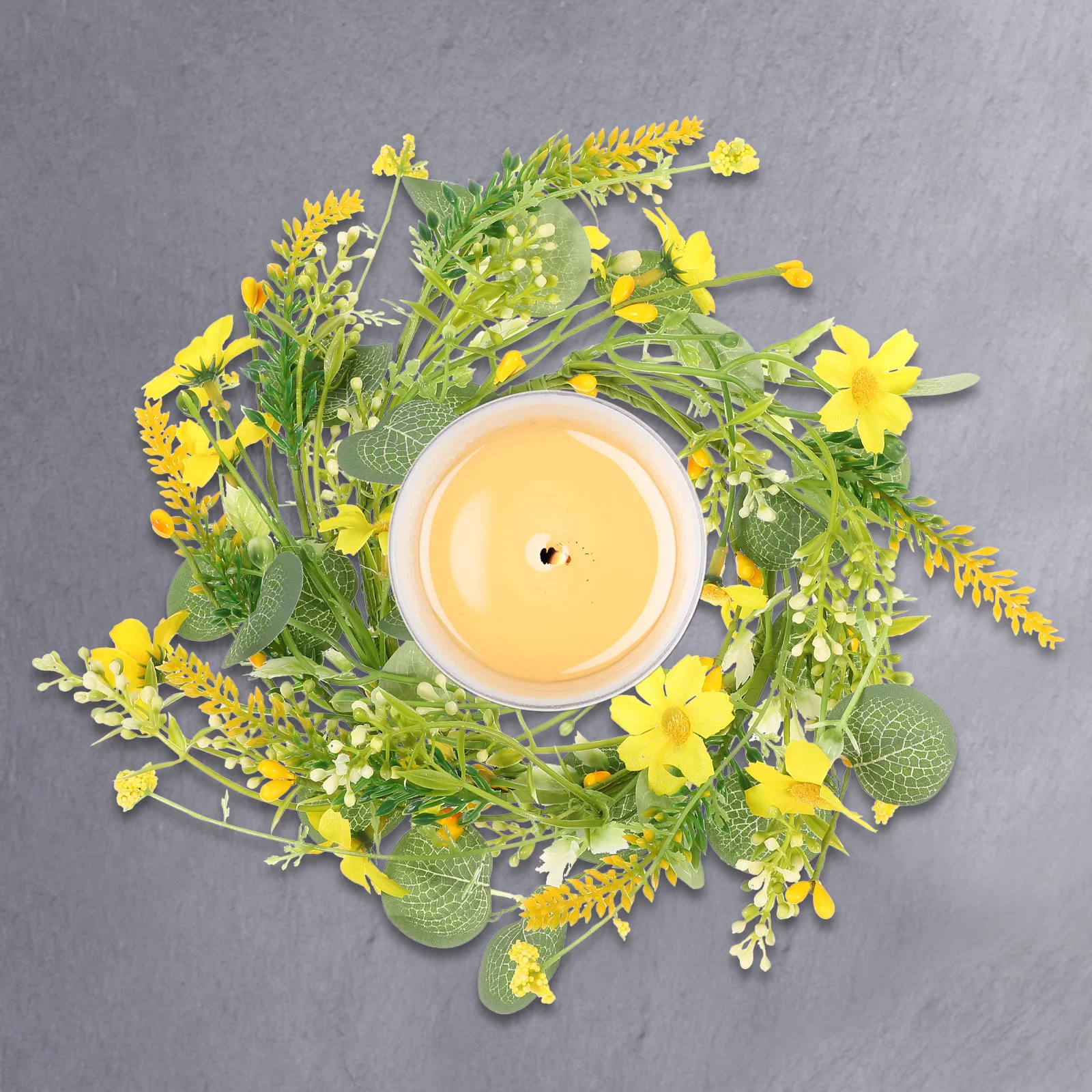 

Candlestick Garland Eucalyptus Leaf Wreath Easter Daisy Ring Desktop Silk Cloth