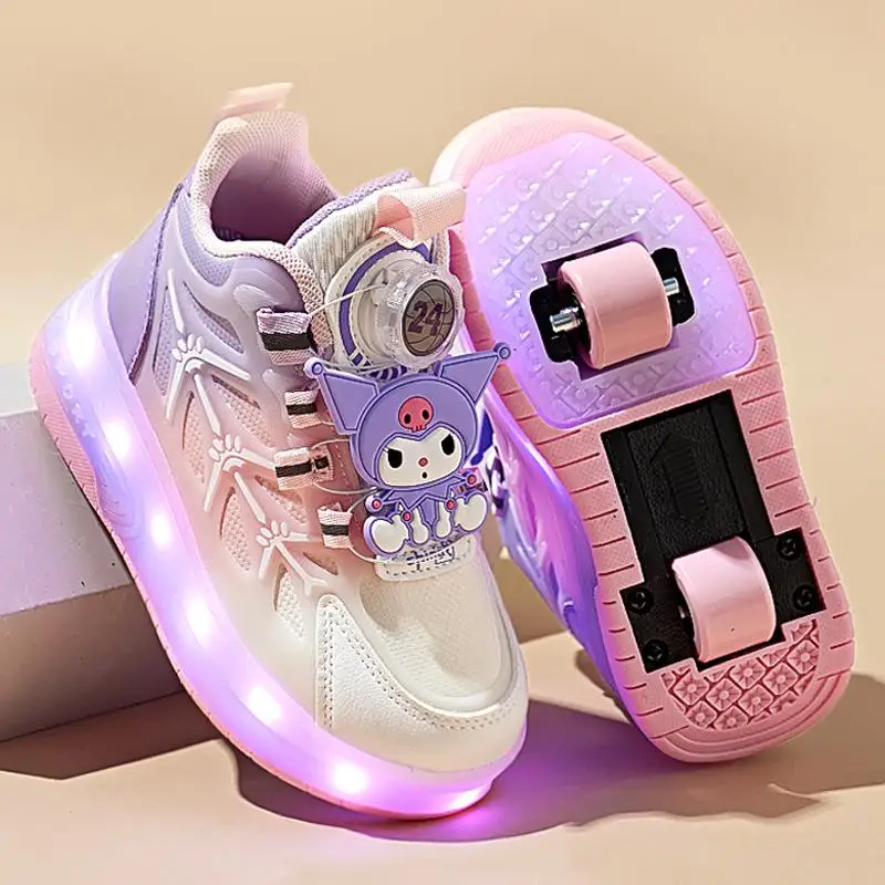 Sanrio Anime Kuromi Child Ice Skates Shining Shoes My Melody Kawaii Cartoon Mesh Shoes Roller Shoes Summer Cute Heelys Girl Gift