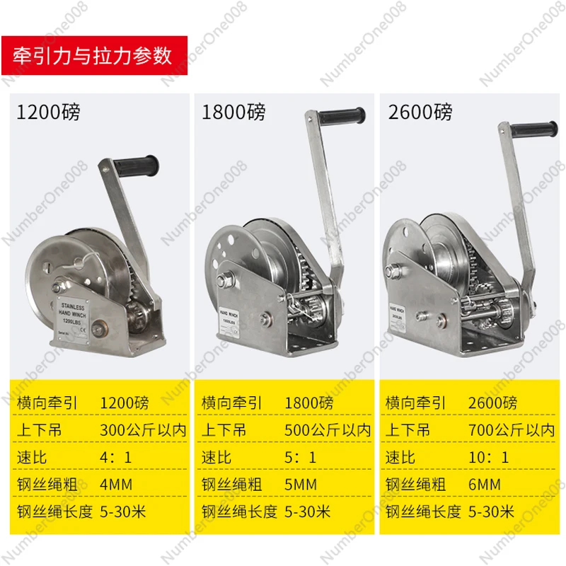 กว้านมือ  วินช์สแตนเลสแบบล็อคตัวเองสองทาง  วินช์แบบใช้มือ  รอกยกและรอกดึง