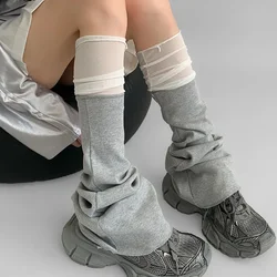 Korean Mesh Patchwork Cotton Leg Warmers Japanese Harajuku Solid Color Pile Socks Mid Tube Socks Cool Over Knee Flare Leg Socks