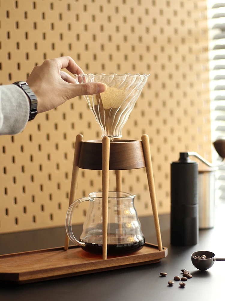 

Real Wood Hand-Poured Coffee Filter Cup Holder V60 Coffee Drip Stand Three Thoughts Workshop Handmade Coffee Brewing Tools