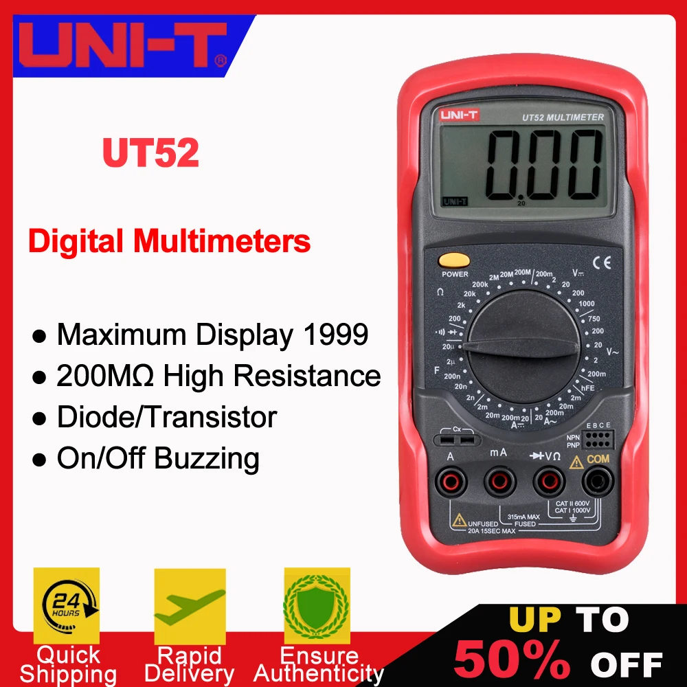 UNI-T UT52 Professional Digital Multimeter AC/DC Voltmeter Capacitor Tester esr Meter Tester Digital Capacitor Capacitance Meter