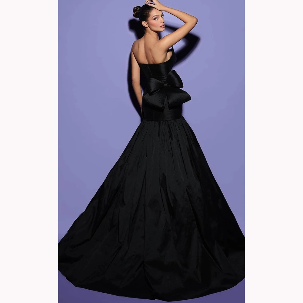 Vestidos negros para mujer, vestidos de fiesta de satén minimalistas modernos con lazo elegante, vestidos de fiesta de boda de noche para el Día de San Valentín