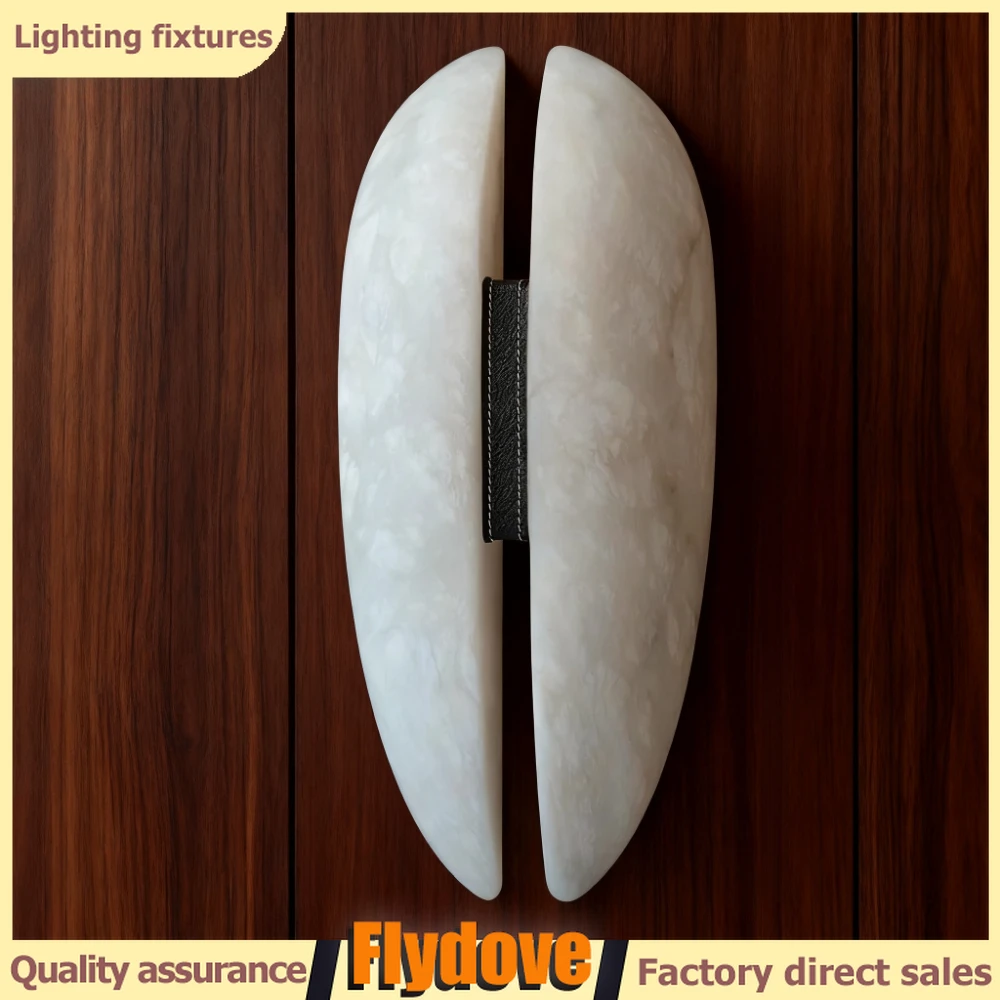 

French Natural Marble Wall Lamp Creative Living Room Corridor Background Wall Decoration Italian Brass Leather LED Wall Lamp