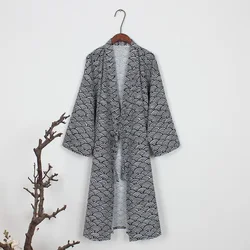 Gemütliche und stilvolle Baumwolle Herren Kimono Yukata Robe Kleid Nachtwäsche Bademantel locker sitzen japanischen Stil gemütlichen Muster (grau)