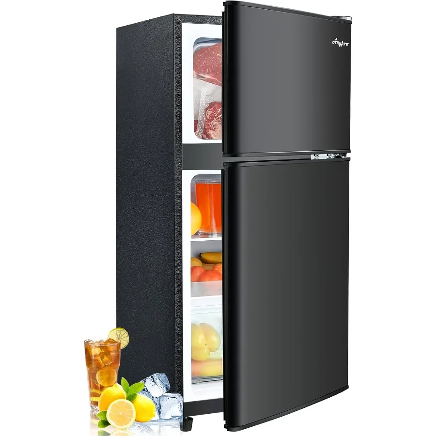 

3.2 Cu.Ft Fridge with Freezer with 2 Doors Refrigerator with 7 Level Temperatures LED Light Adjustable Shelves Food Storage Coo