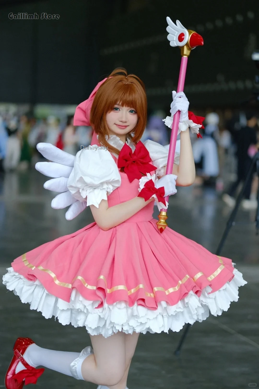 Anime Cardcaptor karta sakury Captor Cosplay Kinomoto Sakura peruka przebranie na karnawał różowa sukienka Lolita Halloween fantazyjna kostium imprezowy