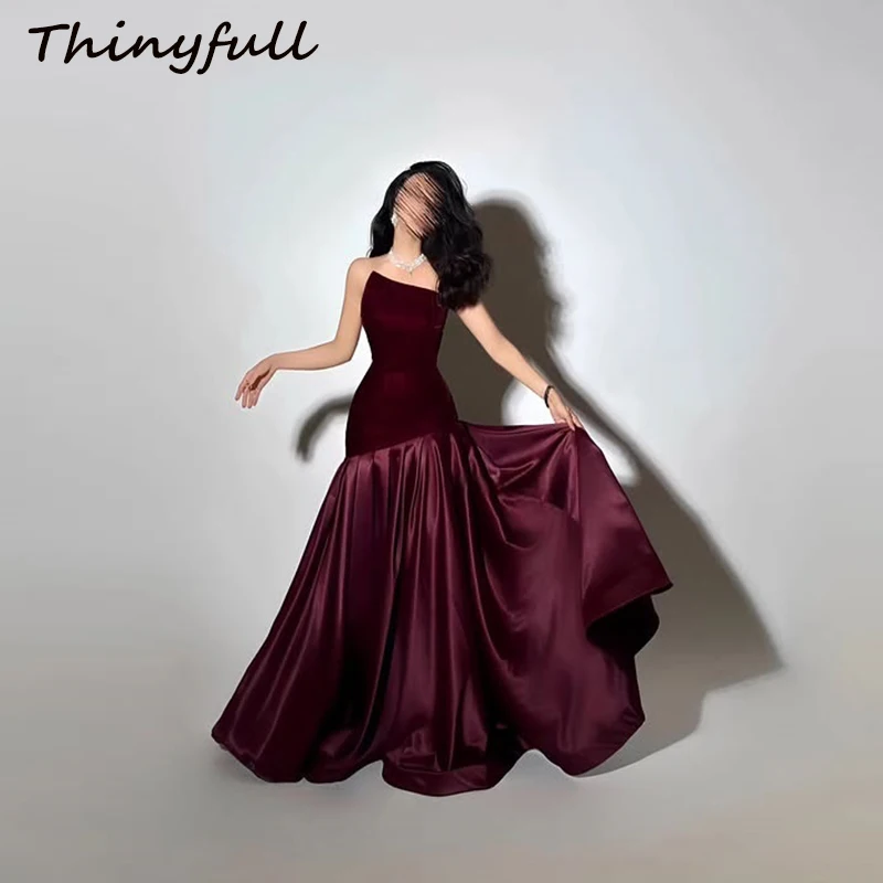 

Thinyfull A-line Arab Prom Dresses Sleeveless Satin/Velvet Evening Party Dress Dubai Long Formal Gown robes de soirée Customized