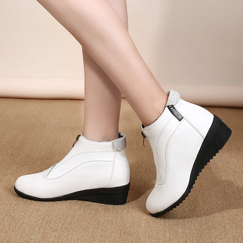 Autumn Winter Shoes Women Boots Genuine Leather Wedge Heels Non-slip Women's Ankle Boots Mother Thick Warm Famale Snow Boots