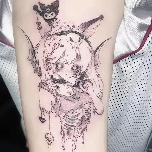 

Devil Skeleton Girl Herbal Juice Temporary Tattoos Cartoon Body Art Waterproof Long-Lasting Fake Tattoo Sticker for Women Men