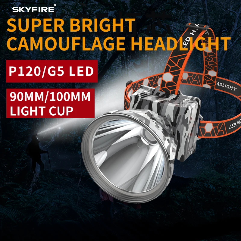 SKYFIRE Super Bright Camouflage Headlight Multifunctional Adjustable Rechargeable 3Light Mode Waterproof Outdoor Headlamp SF-338