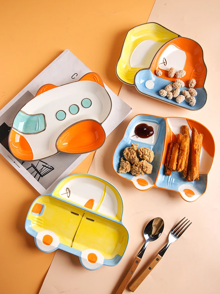 

Creative Children's Tray Ceramic Tray Dividing Family Cute Boy Tray Breakfast Tray Ceramic Plate