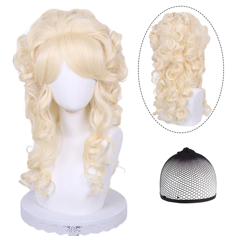 Dolly Parton Cosplay Wig Beige Long Roman Curl for Halloween Party +Free Wig Cap