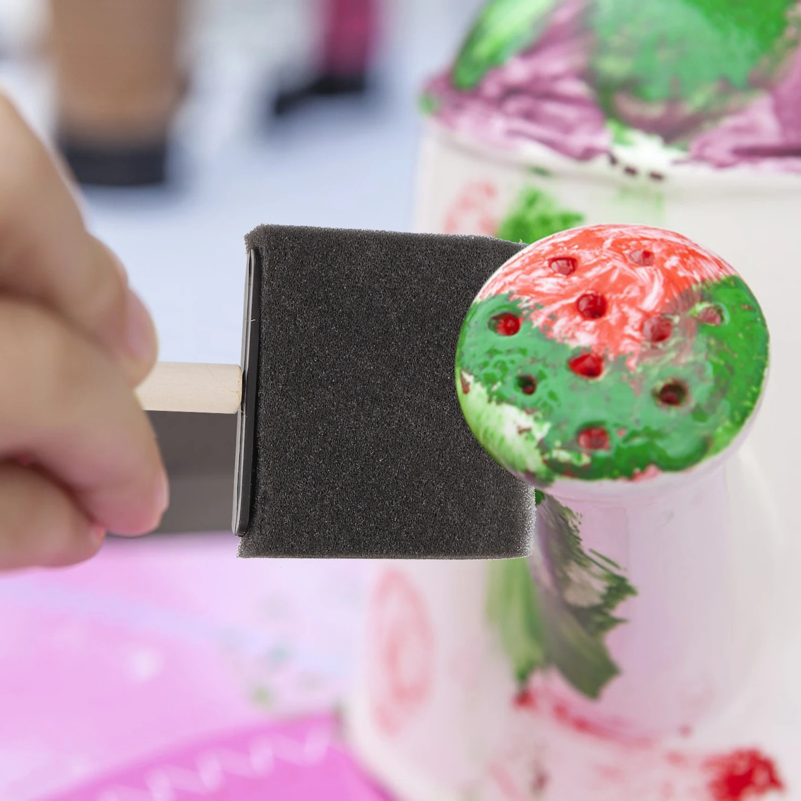 

16pcs Black Wood Handle Sponge Paint Brush DIY Tools for Creative Supplies Painting Foam Brushes Kit