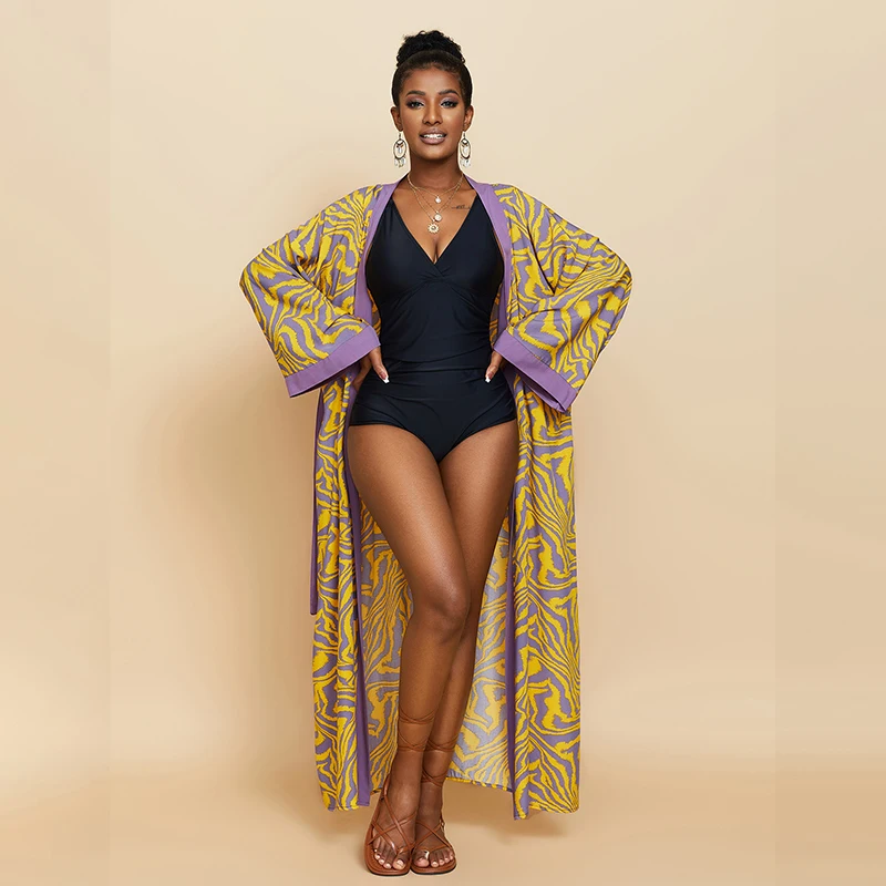 Para Praia Kimono Strand Robe 9 Farben Bikini Cover Ups Bademode Femme Lange Kleid Sarong Frauen Lose Strickjacke Badeanzug Abdeckungen
