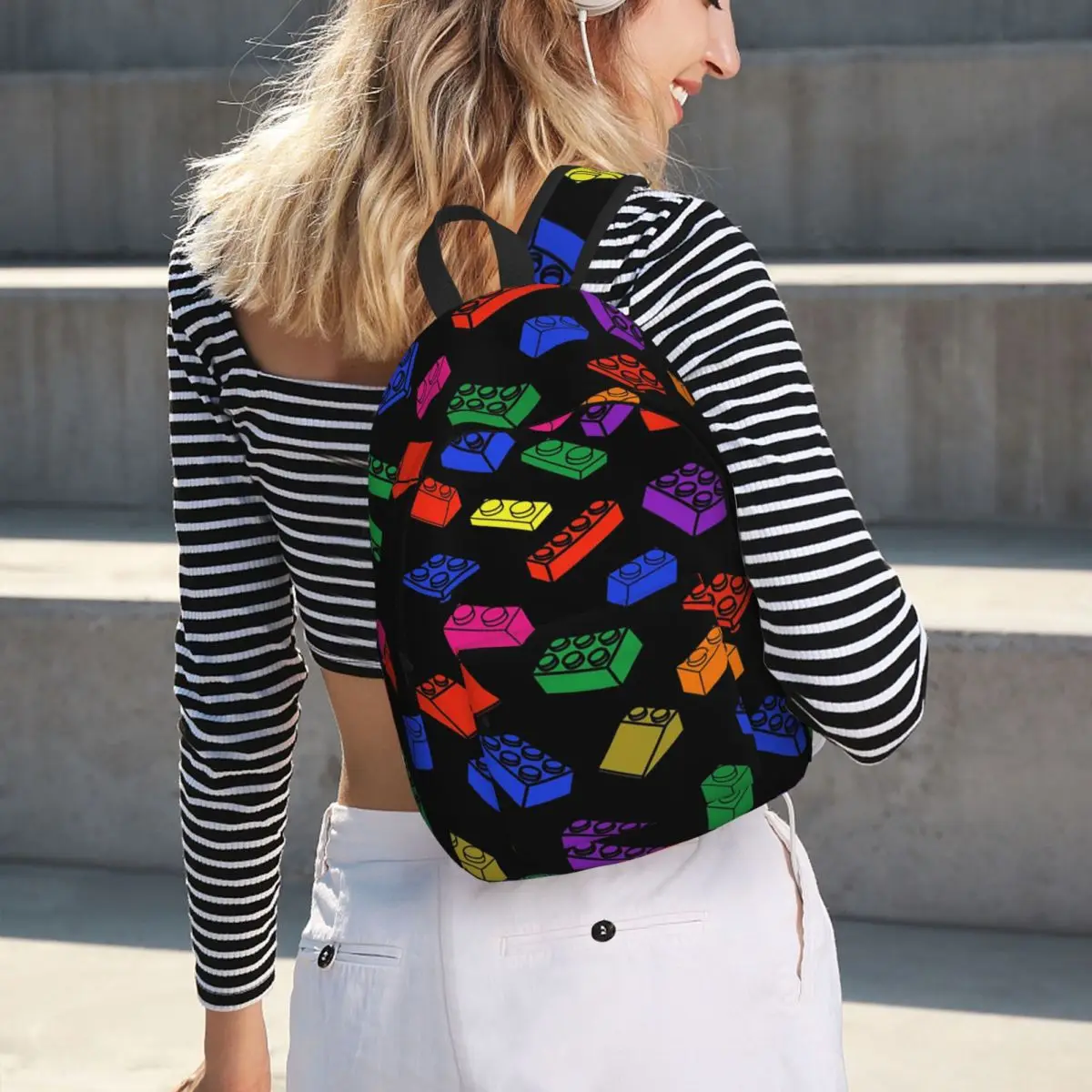 

Colorful Plastic Blocks Master Builder Backpack Hot Sale Daypack Large Capacity BookBag School Bag Shoulder Bags for Men Women