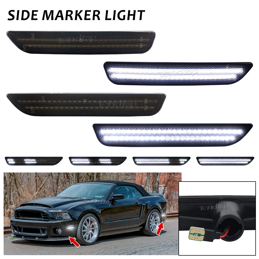 Dynamic White LED Front Rear Bumper Side Marker Light For Ford Mustang 2010 2011 2012 2013 2014   Base GT Shelby GT500 Boss 302