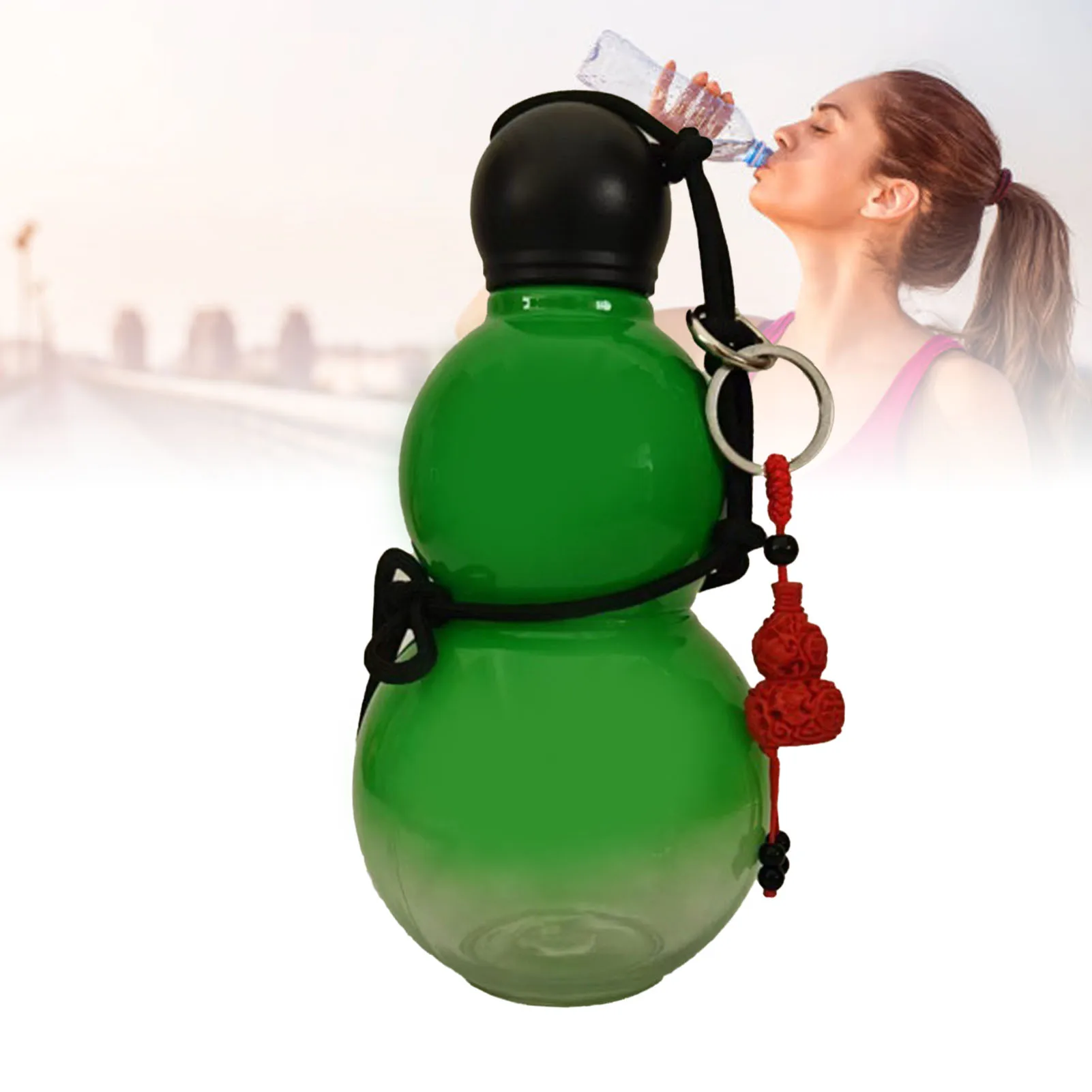 

Gourd Style Water Bottle PC 800ml Insulated Chinese Retro Portable Sports Water Bottle for Men Women Green