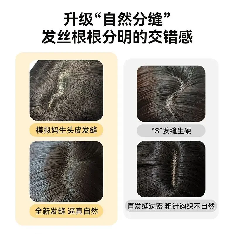 Wig female high-level medium and long hair seaweed green gradual change highlights full head cover eight-character bangs sweet