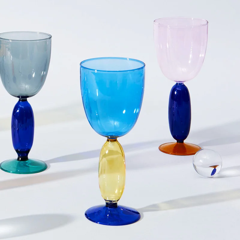 JINYOUJIA Splice Color Wine Glass Handmade Borosilicate Goblet  Colored Red Wine Glass Wedding Gifts