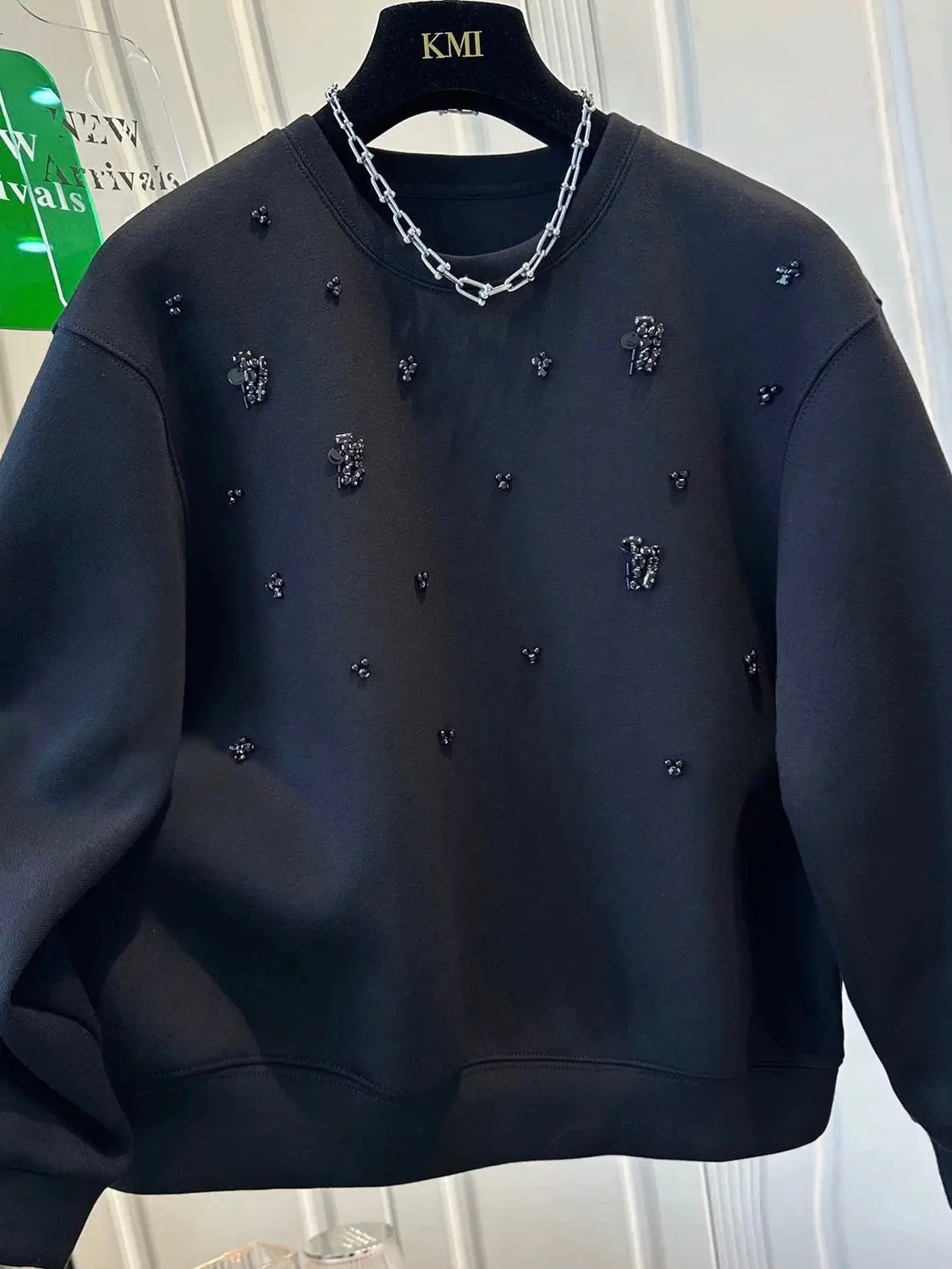 

plus Size Chic Heavy Embellied Hoodie Women's Loose Slimming Top Trendy Casual Long Sve round Ne Sweatirt