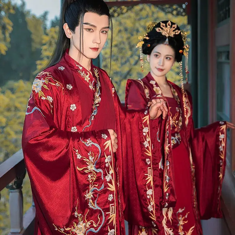 Китайское свадебное платье Hanfu для пар, фотография, косплей-костюм, старинное китайское свадебное платье Hanfu, красные Наборы для мужчин и женщин