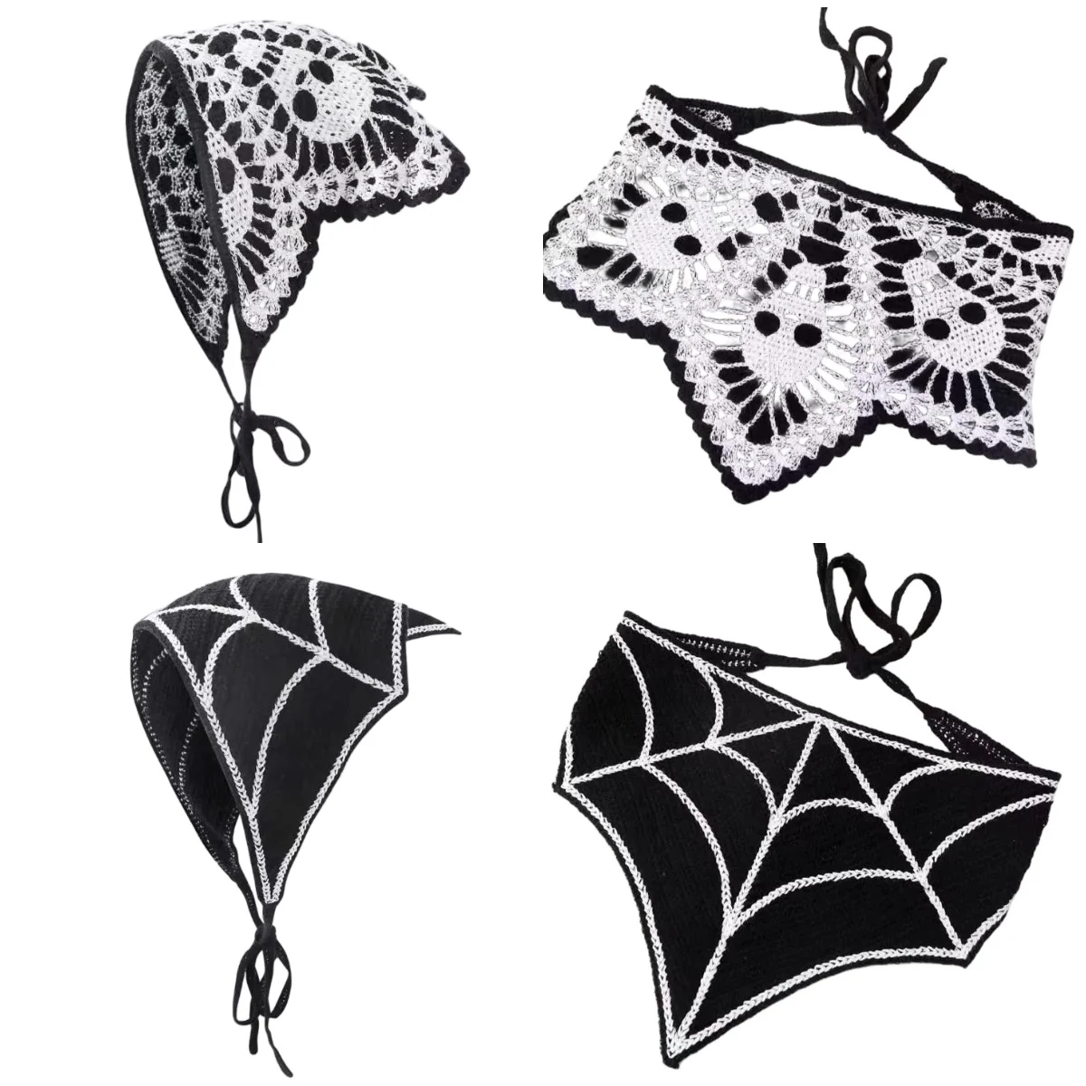 New Bat Halloween Bag Headscarf Hat Knitted Cotton Triangle Scarf Skull Spide Headband Headgear Women Girl All Saints Day Gift