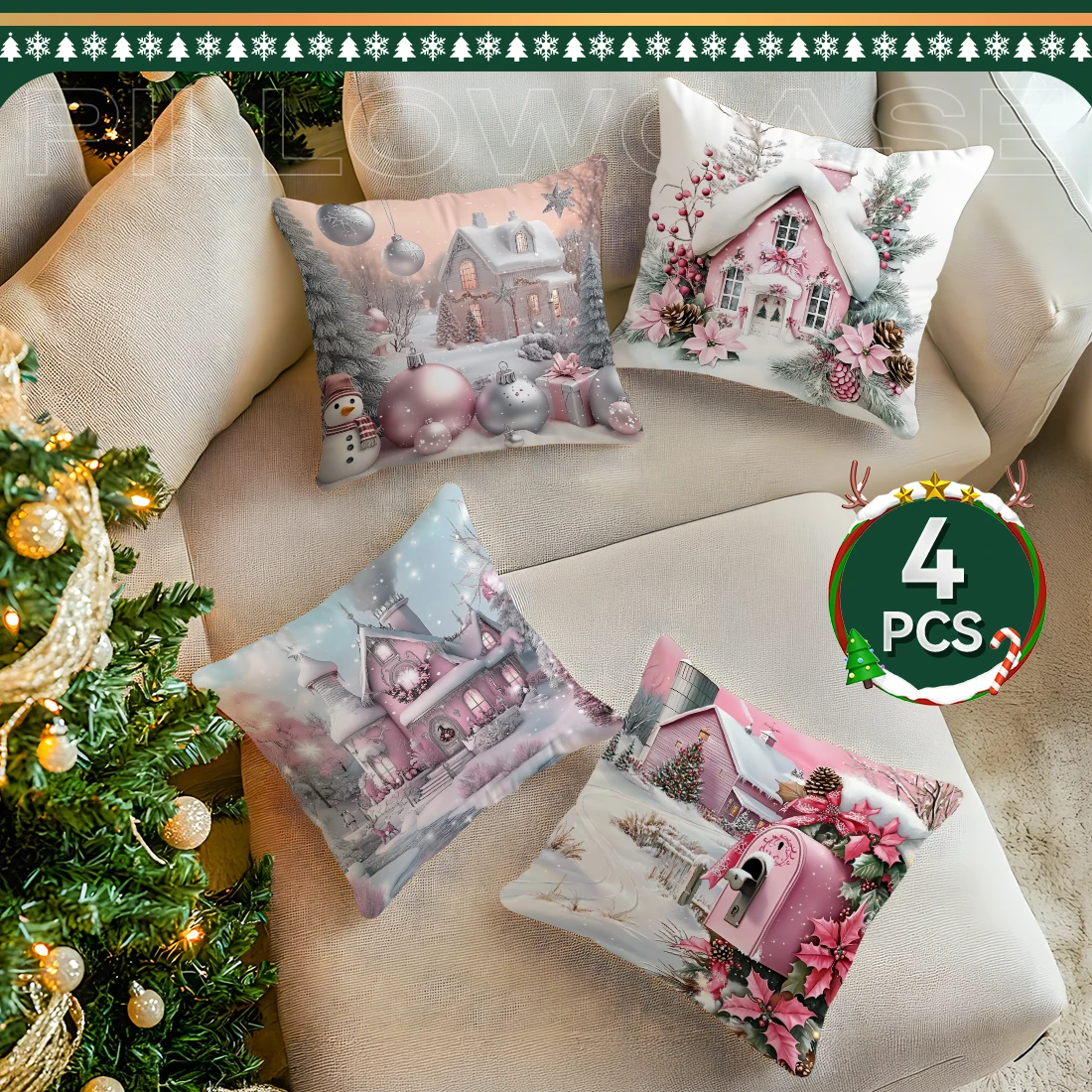

Pink country style Christmas theme Cushions Pillowcase Cushion Cover Throw Pillow Sofa Decoration Pillowcover Home Car Decor