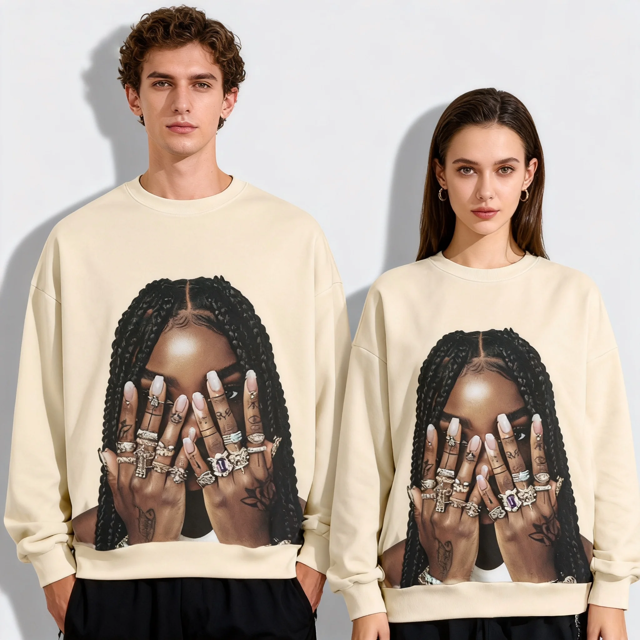 25/26 Autunno/Inverno Felpa con cappuccio girocollo American Street Hip Hop Punk Y2k Camicia digitale Donne di grandi dimensioni Bambini adulti Stesso stile