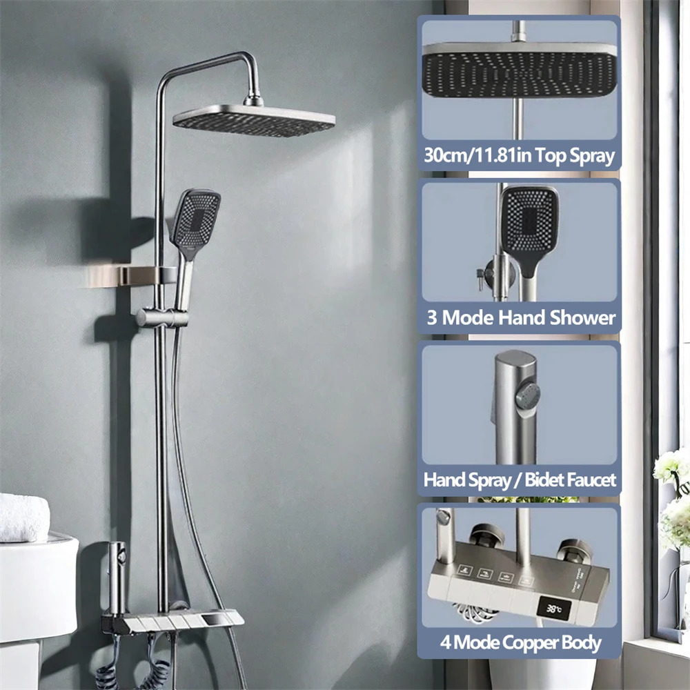 1 Piece Wall Mounted Bathroom Shower Set Multifunctional Practical Shower Kit Four Outlets Adjustable Water Pressure Temperature