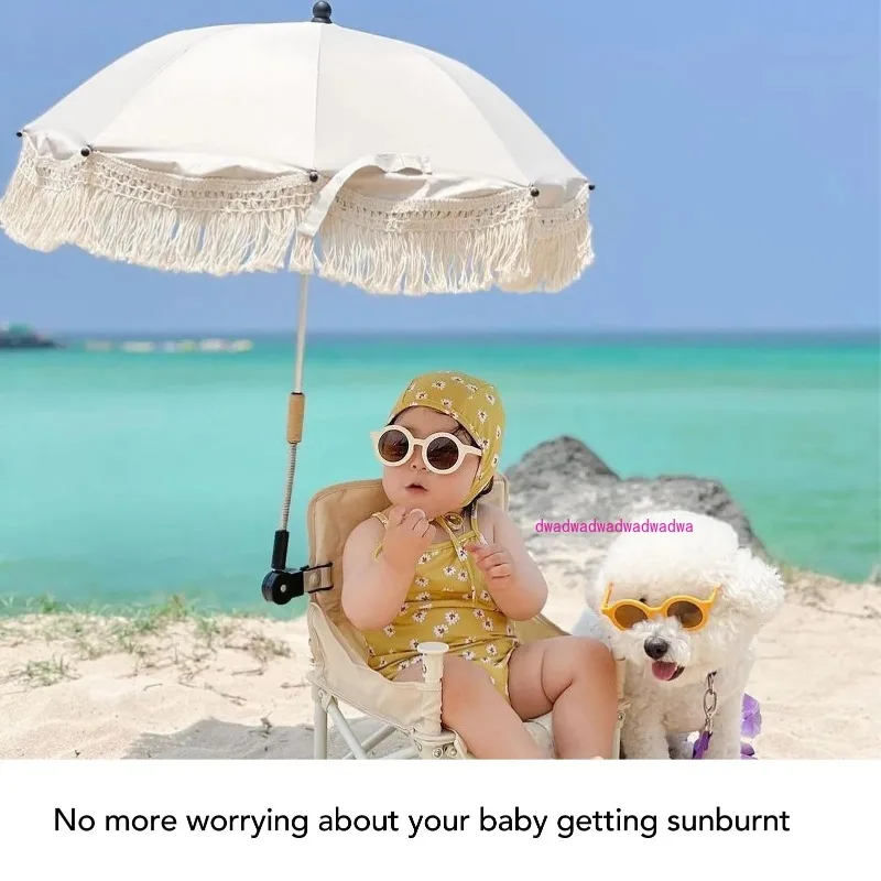 

Portable Baby Beach Umbrella with Tassel Fringe, UV Protection, and Oxford Cloth Material for Outdoor and Seaside Use