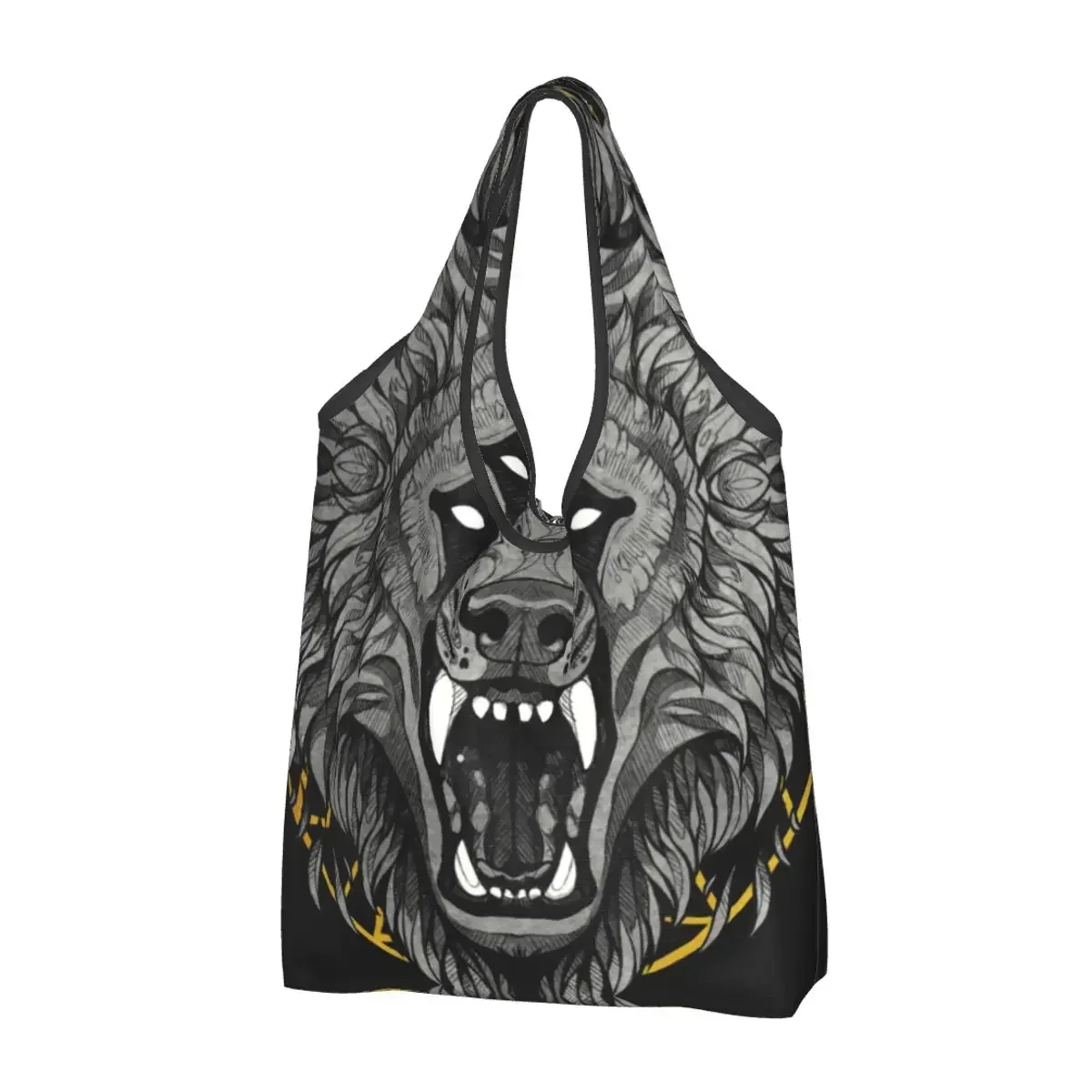 Funny Fenri Norse Nordic Shopping Tote Bag Portable Groceries Shopper Shoulder Bag