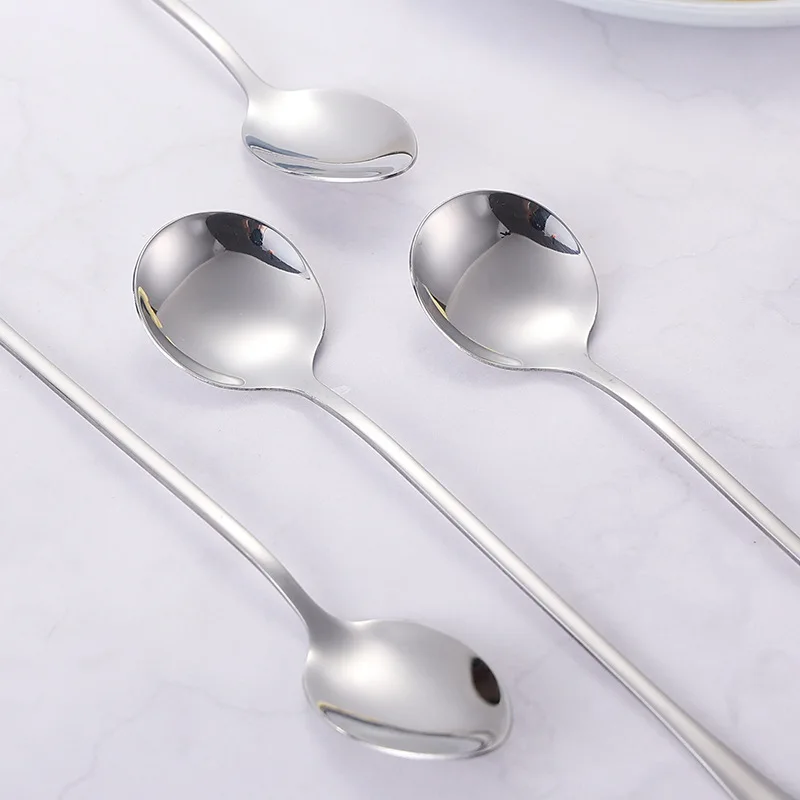 Jenny&Dave Stainless Steel Ice Spoon Long Handle Extended Stirring Spoon Milk Tea Coffee Dessert Honey Spoon Cold Drink Blending