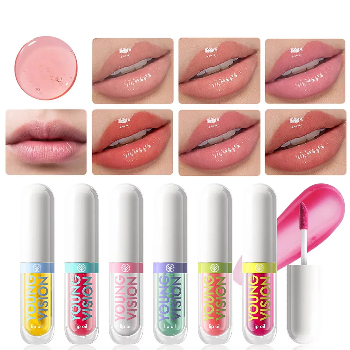 YOUNG VISION 6-Color Fruit-Infused Pearl-Shimmer Lip Gloss Hydrating & Color-Enhancing Lip Oil Cosmetics Christmas gift