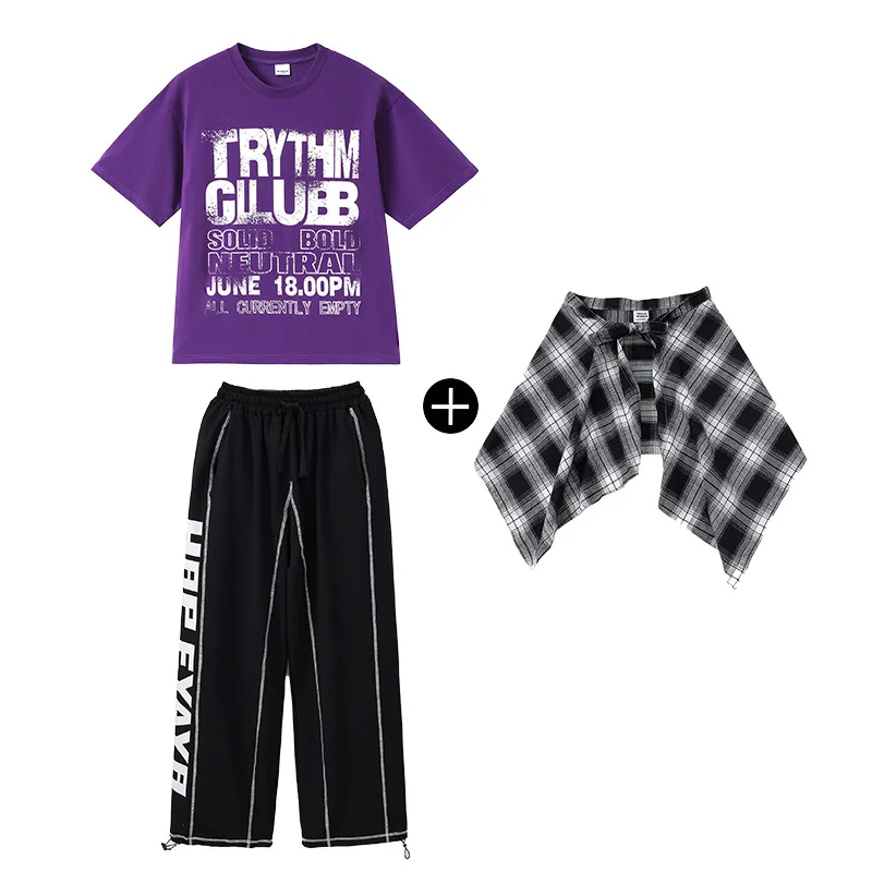Jungen Hip Hop Tanz Kleidung Set Lila T-shirt Hosen Jazz Praxis Tragen Straße Tanzen Performance Outfit Bühne Kostüm