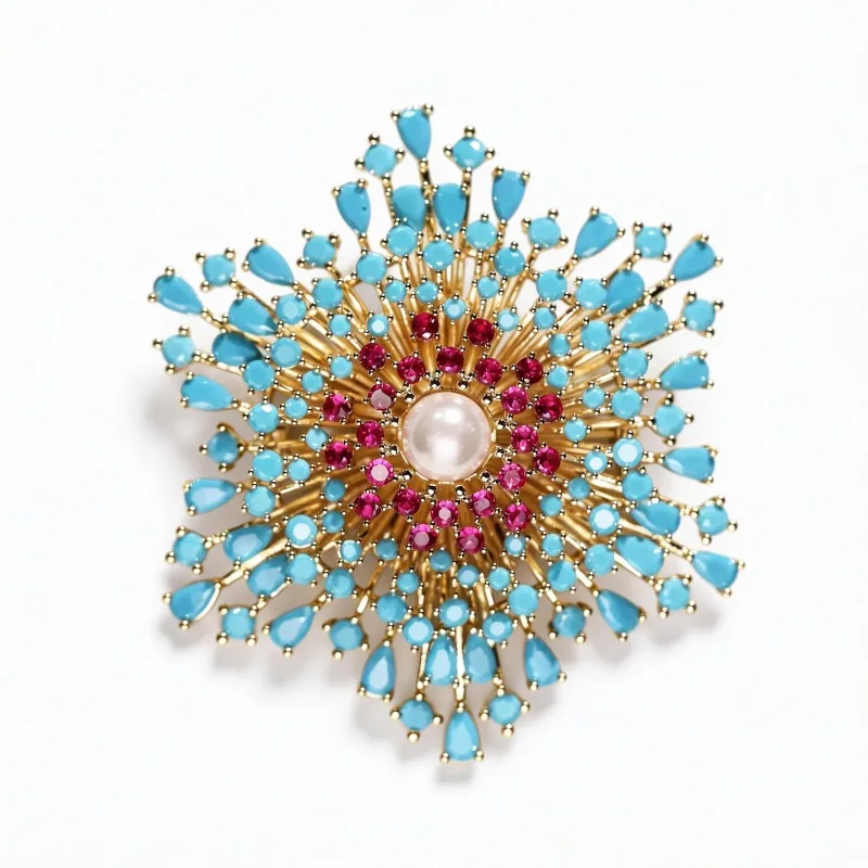 Luxury Heavy Craft Sunflower Brooch Freshwater Pearl Sparkling Lapel Pin Suit Dinner Party Corsage Women Jewelry