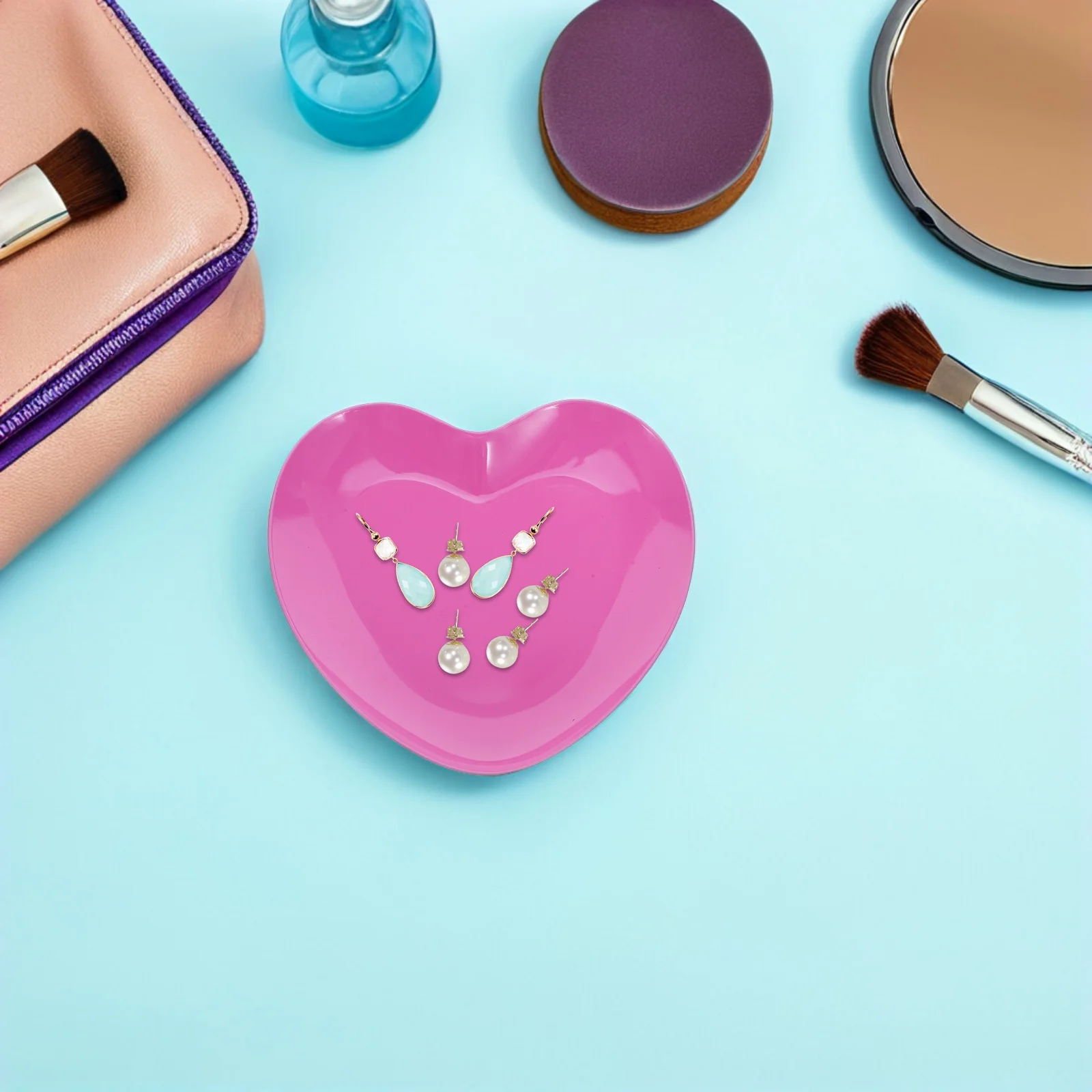 4Pcs Heart Jewelry Tray Pink Stainless Steel Smooth Edge Trinket Dish Ring Earring Necklace Display Perfume Vanity Storage