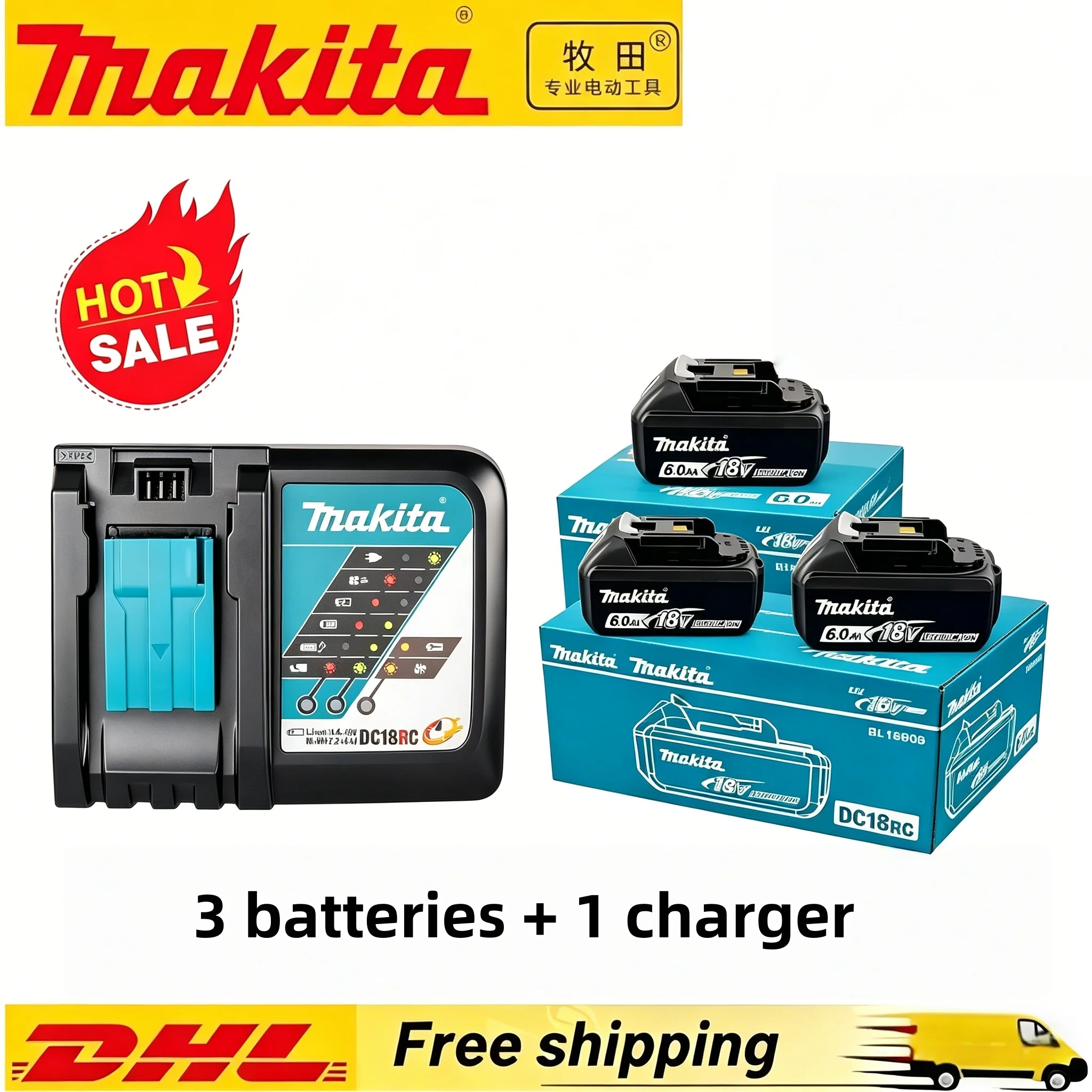 Makita 18V 6,0Ah Lithium-Ionen-Akku BL1860B + DC18RC Ladegerät 1/2/3/4 Akkus für Makita Elektrowerkzeuge