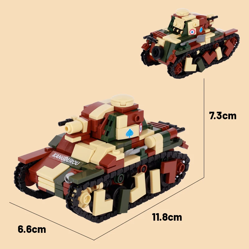 WW1 French Military Light Tank Building Blocks Army Soldier Figures Self-propelled Artillery Model Assemble Bricks Boy Toys Gift