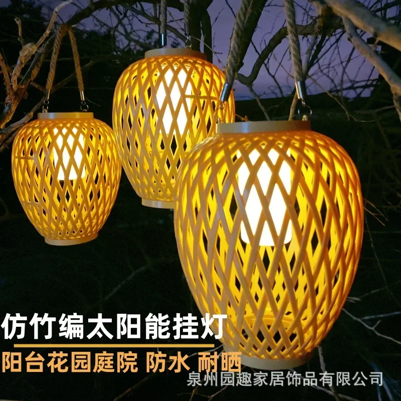 Imagem -03 - Lustre de Bambu para Decoração de Pátio Lustre de Bambu Lanterna de Rattan de Bambu Pátio e Varanda Exterior Luzes Solares Atmosfera Criativa