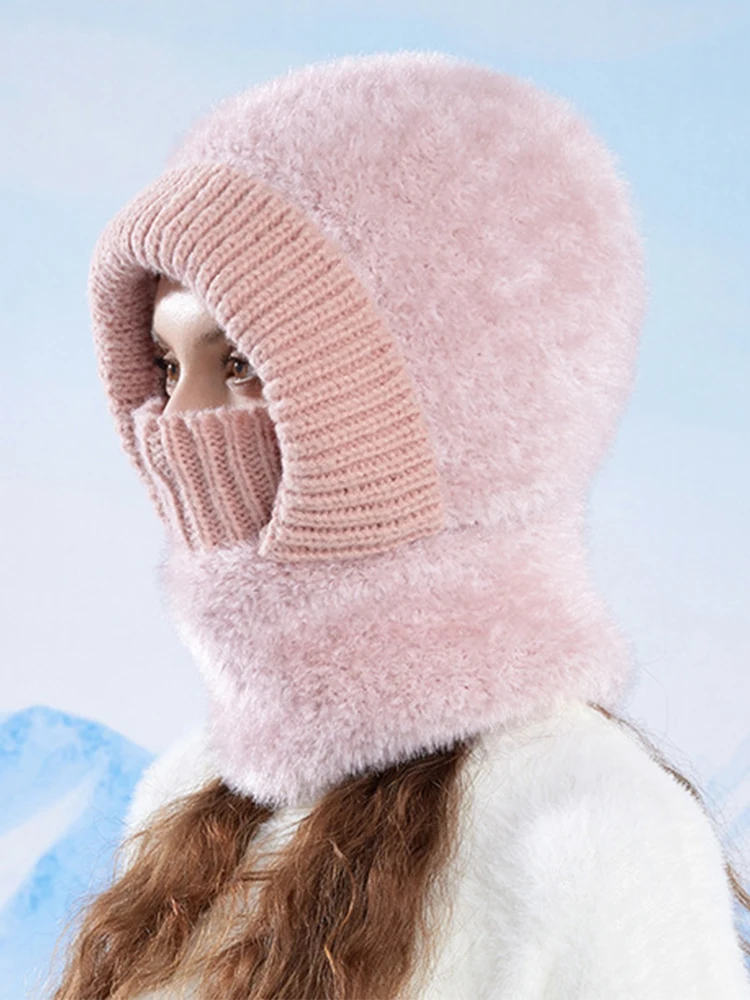 AliExpress maolv Cycing Mask Balaclava for Women Winter Warm Knitted Hat with Scarf Neck Warmer Thickened Fleece Lining Skullcap Skin All-in-one