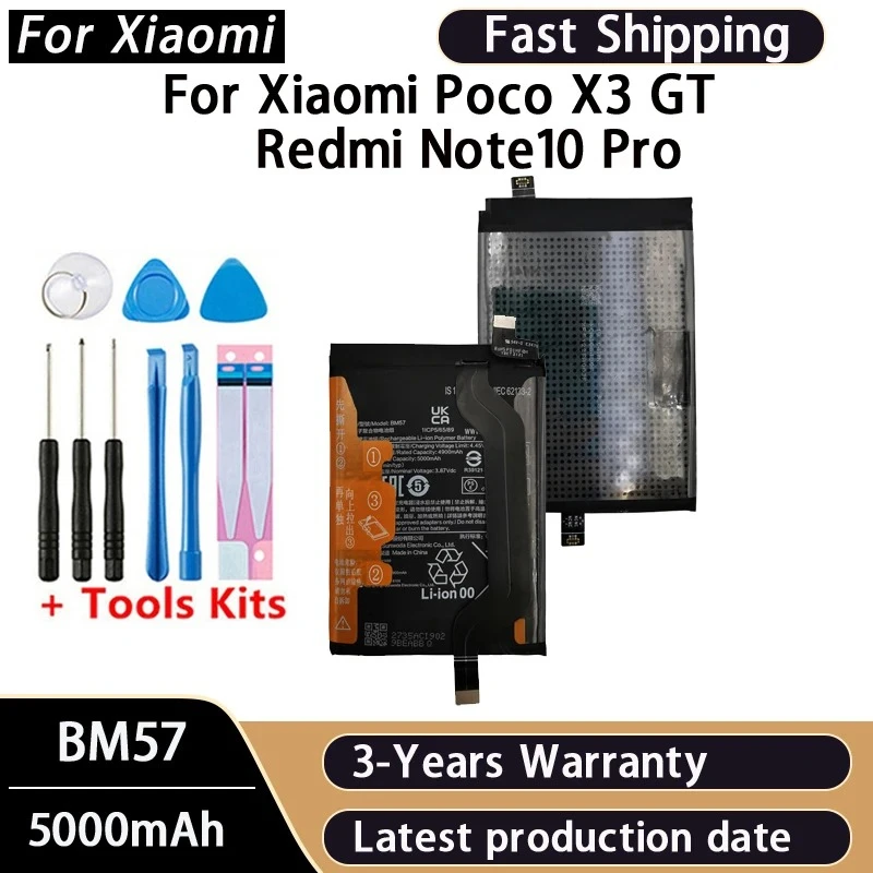100% NEW Battery BM57 For Xiaomi Poco X3 GT Redmi Note10 Pro 5000mAh Phone Battery Batteries Bateria Batterij+Tools