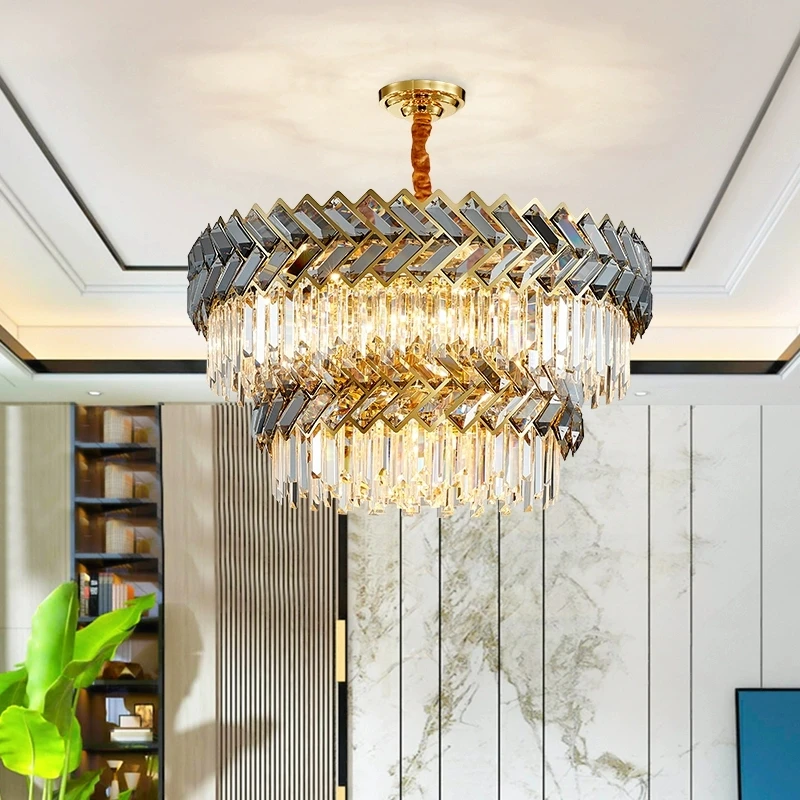 

Modern Stainless Steel LED Crystal Chandelier Living Room Luxury Light Fixture Kitchen Island Dining Room Decor Smoky Gray Lamp