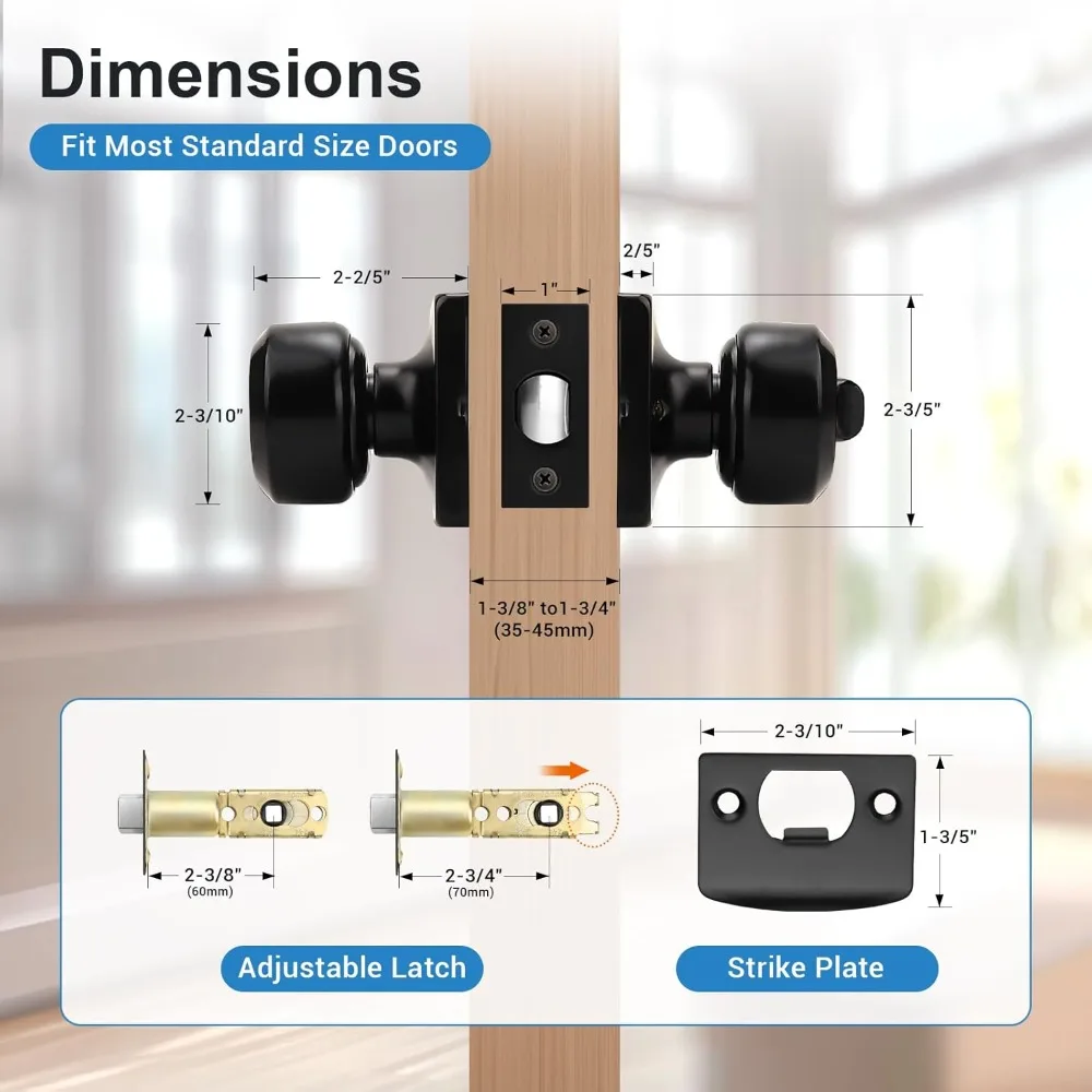 مقابض أبواب مربعة من الفولاذ المقاوم للصدأ للخصوصية، قفل بدون مفتاح، مثالية للاستخدام الداخلي لغرف النوم والحمامات