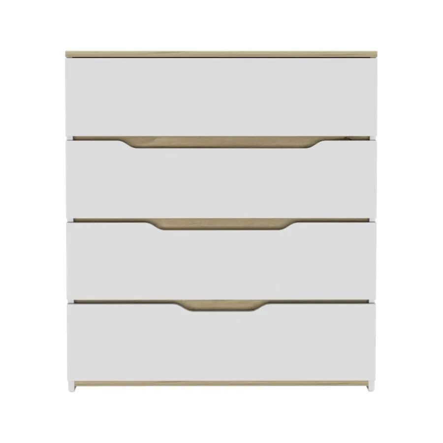 4 Drawer Dresser White and Light Oak Modern Storage Furniture for Bedroom