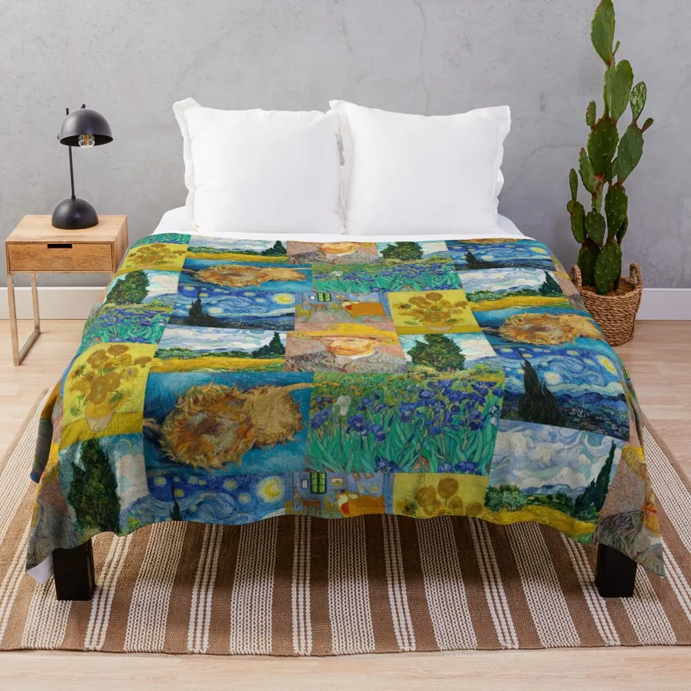 Van Gogh Collage II Throw Blanket Durable Warm Blanket for Daily Home Use