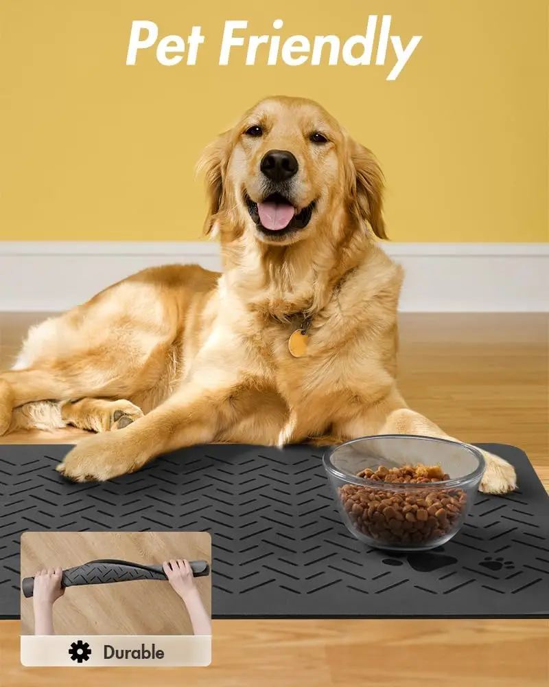 Absorbent Pet Feeding Mat-No Stains Quick Dry Dog Mat for Food and Water Bowl-Rubber Backing Dog Food Mat   for Messy Drinkers