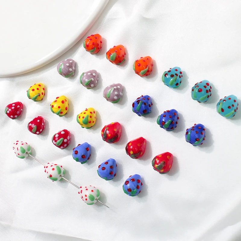 10pcs 12x13mm Funny Strawberry Fruit Beads for Necklace Bracelet Keychain Headwear Lampwork DIY Jewelry Making Supplies Hole 2mm